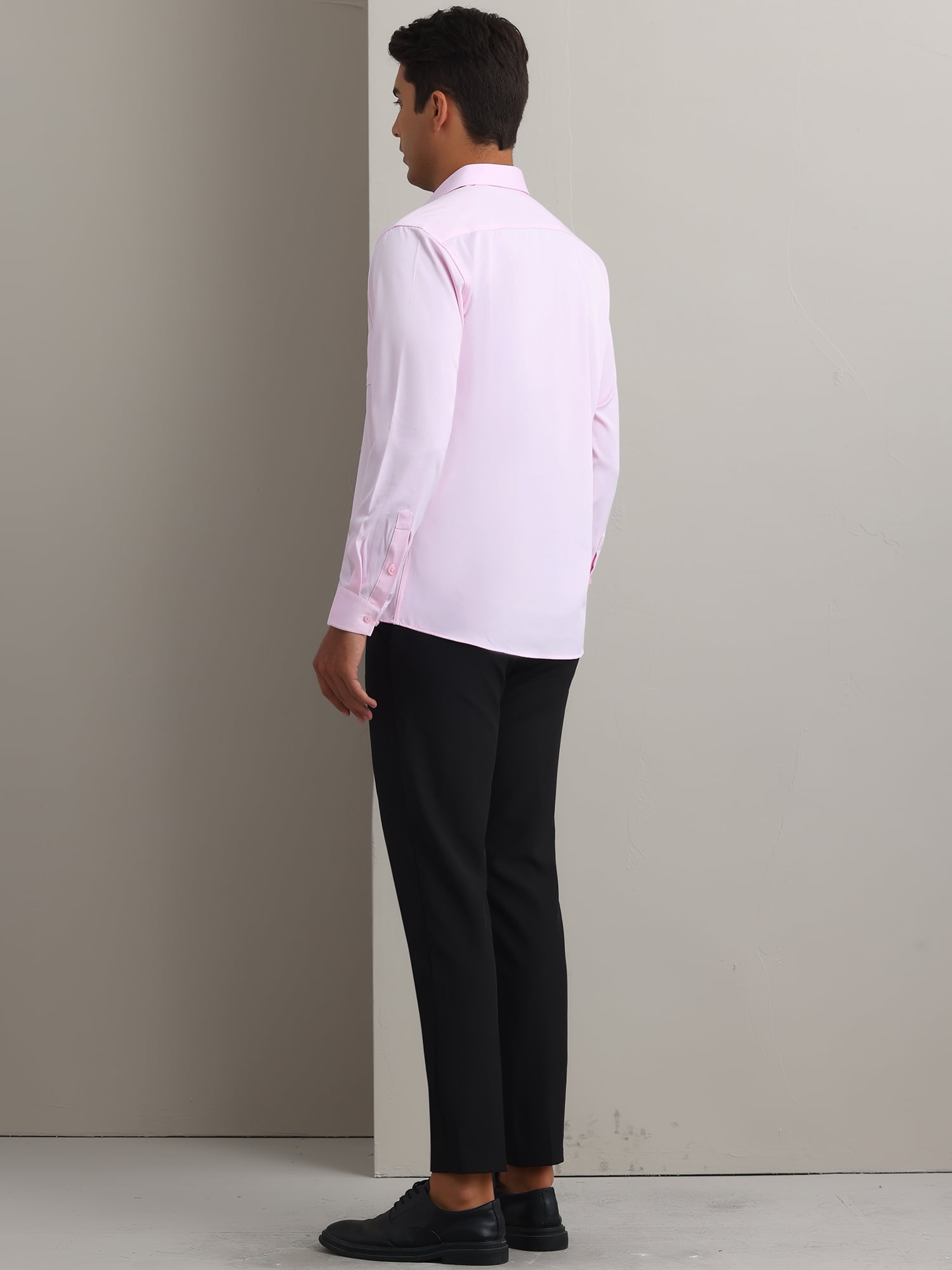 Unique Bargains Men's Long Sleeve Regular Fit Business Button Down Formal Shirt M Pink