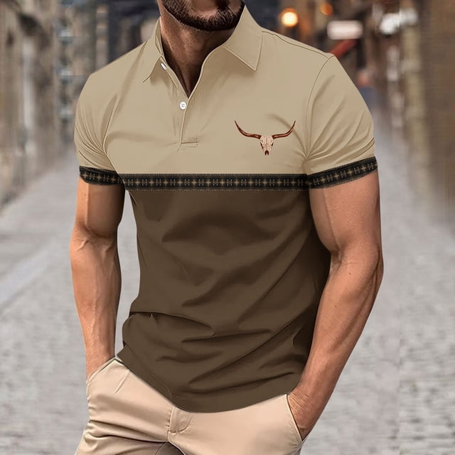 Styesk T-Shirts pour Homme Chandail à Enfiler pour Homme à Boutons Imprimé Col à Revers Manches Courtes Col Rabattu Blouse Chemise