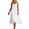 thumbnail image 6 of cocolona Womens Summer Linen Sleeveless Tank Dress Button V Neck Flowy Long Maxi Dress Casual Solid Color Vacation Beach Sundress, 6 of 7