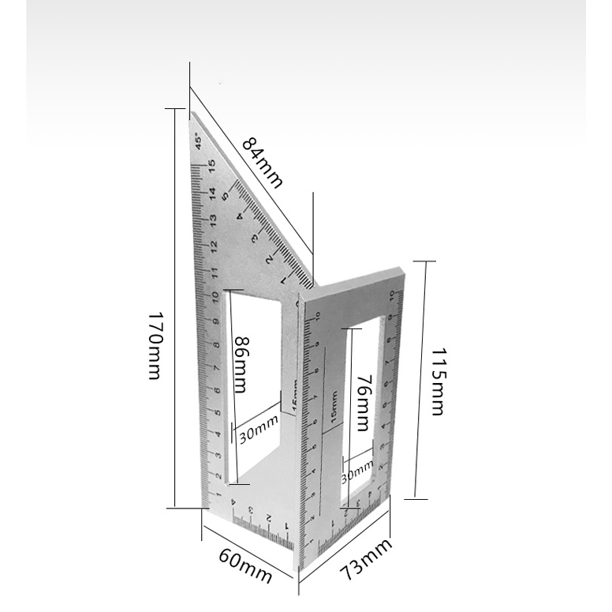 Herramienta de medición de aleación de transportador de regla de ángulo de triángulo cuadrado - Regla de ángulo multifunción, regla de aleación de aluminio, calibre vertical en forma de T (plata) ShuxiuWang 8390606641489