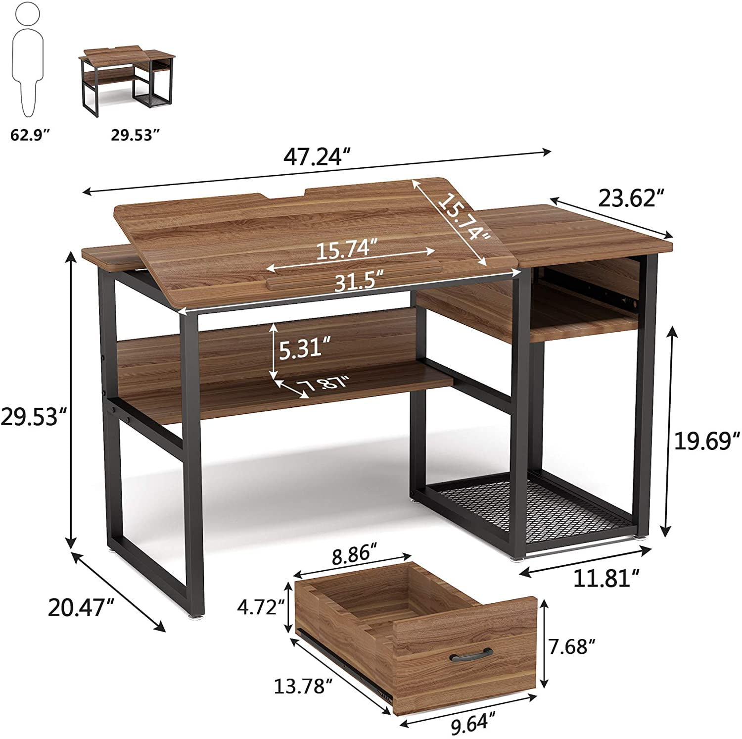 Wooden Drafting Table Drawing Board Computer Desk And Storage, Size:  Standard
