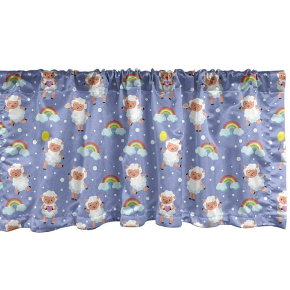 Ambesonne Animal Window Valance, Happy Lambs Rainbows Art, 54" X 18", Ceil Blue Salmon and White