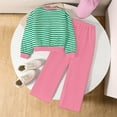 thumbnail image 4 of Zanarzt Girls Outfits Girls Fashion Stripe Long Sleeve Top Pants Casual Two Piece Set Green,8-9 Years, 4 of 4
