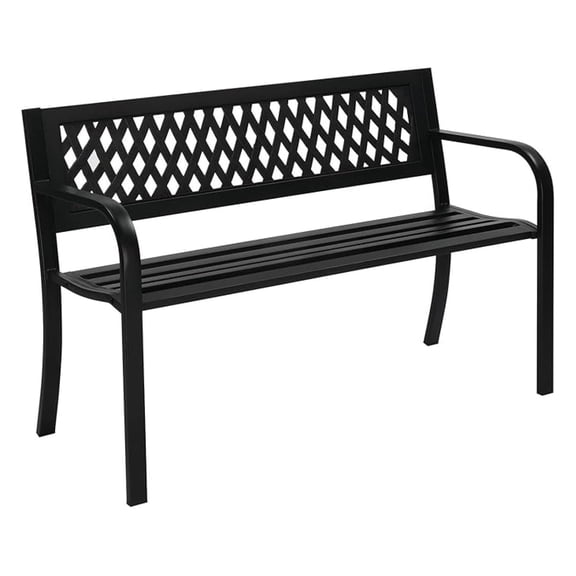 Beran7 Outdoor Bench, 47" Metal Garden Bench Patio Park Furniture with Plastic Backrest Powder-Coated Chair Yard Entryway Deck Porch Black