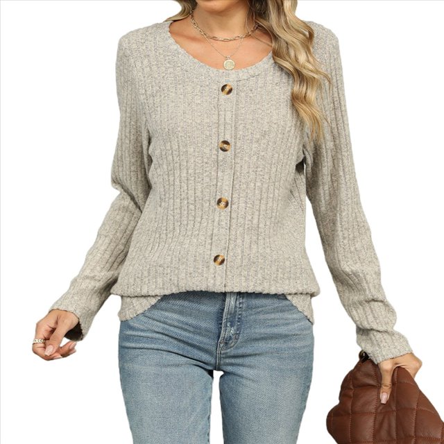 Suéteres Ligeros para Mujer 2025, Camiseta Henley de Larga, Blusa Informal de Cuello Redondo para Otoño. Colorante de Avena L