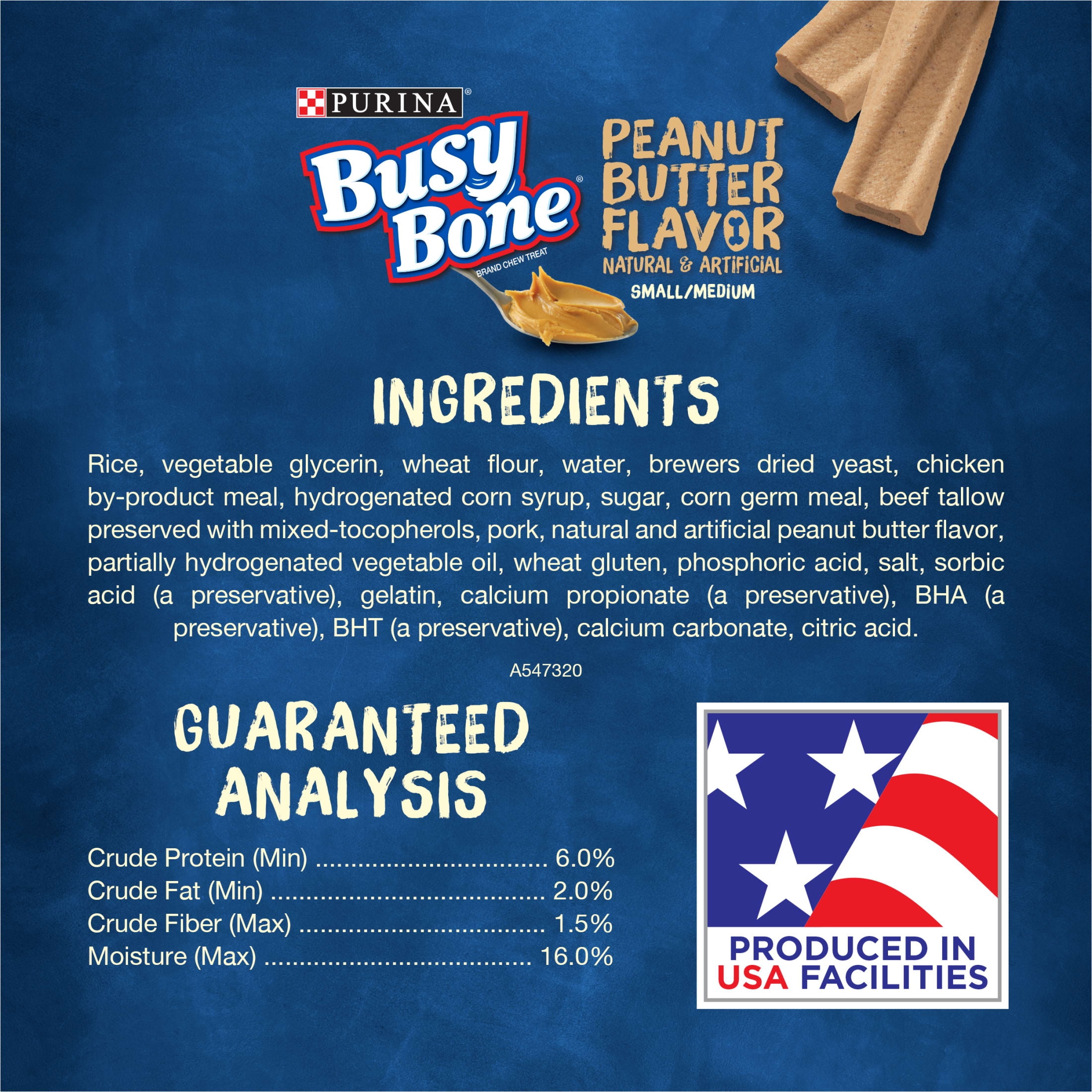 Purina Busy Bone Small & Medium Dog Treats with Natural Peanut Butter Chews, 21 oz Pouch (6 Count)