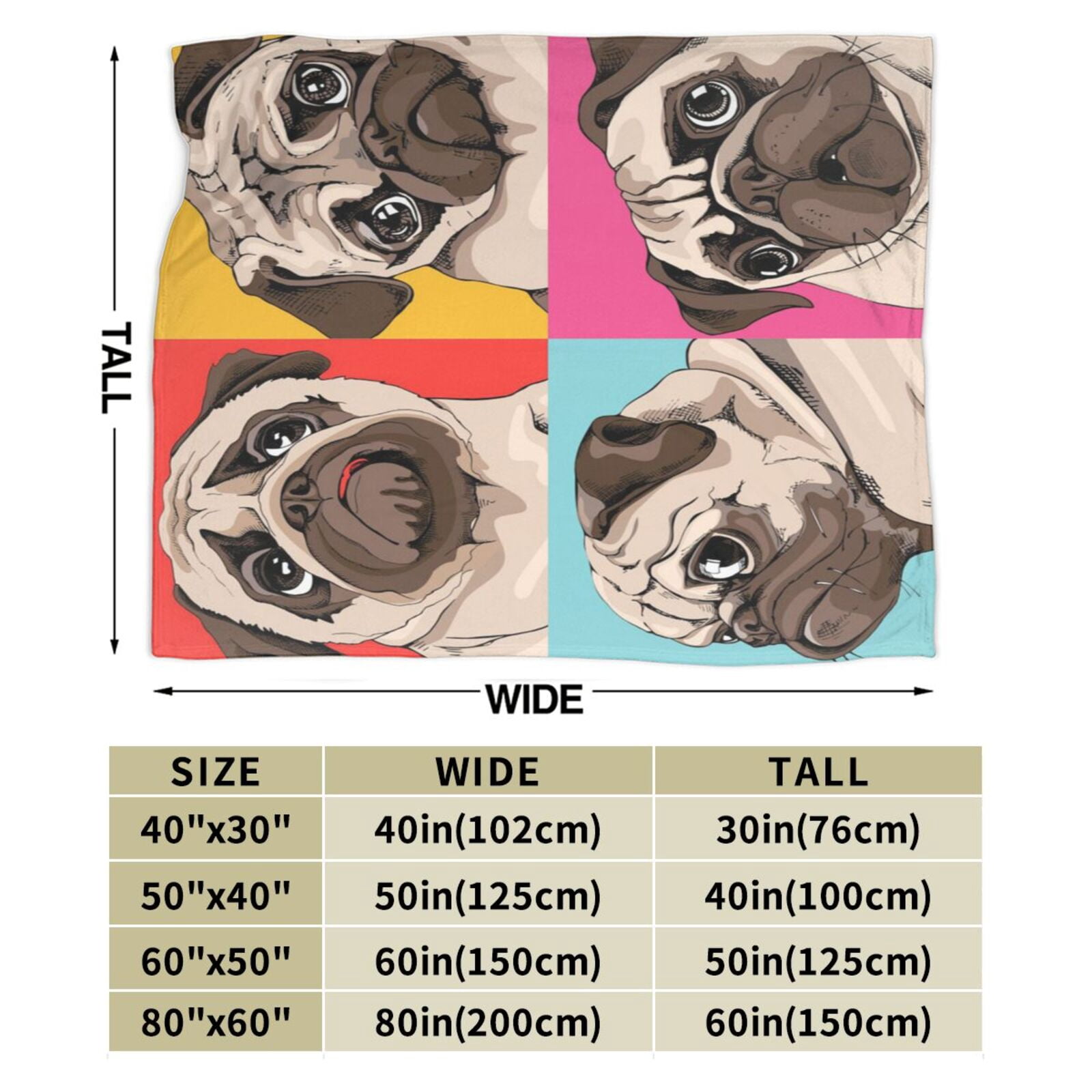 Wijzvio Pug Dog Throw Blanket Soft Fuzzy Fleece Blanket For Couch Bed Living Room Decoration 50"X40"