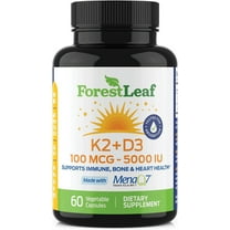 Forest Leaf Vitamin D3 K2 (MK7) Supplement, Calcium for Strong Teeth, Bones, and Immune Support, 60 Veggie Capsules