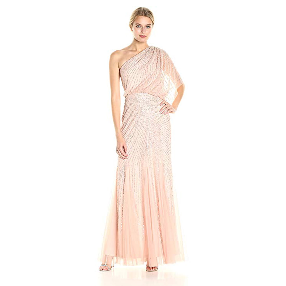 Adrianna Papell NEW Coral Pink Womens Size 4 Tiered One Shoulder Gown $199 037 