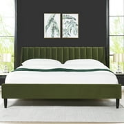 Aspen Vertical Tufted Headboard Platform Bed Set King Olive Green Velvet
