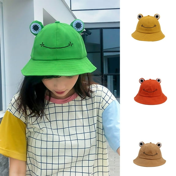 SPRING PARK Cute Frog Bucket Sun Hat Funny Summer Packable Fisherman Cotton Hat Unisex for Girls Kids