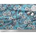 thumbnail image 2 of Soimoi Tissu en Poly Georgette Bleu Feuilles & Lys Imprimé Floral 1 Yard 52 Pouces de Large, 2 of 3