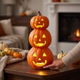 thumbnail image 3 of CSSAD Halloween Decorations, Large Pumpkin Light, Cute LED Pumpkin Figurine with Classic Face Design, Luminous Hollow Pumpkin Tabletop Ornament for Shelf Mantel Fireplace Party Fall Decor, 3 of 3