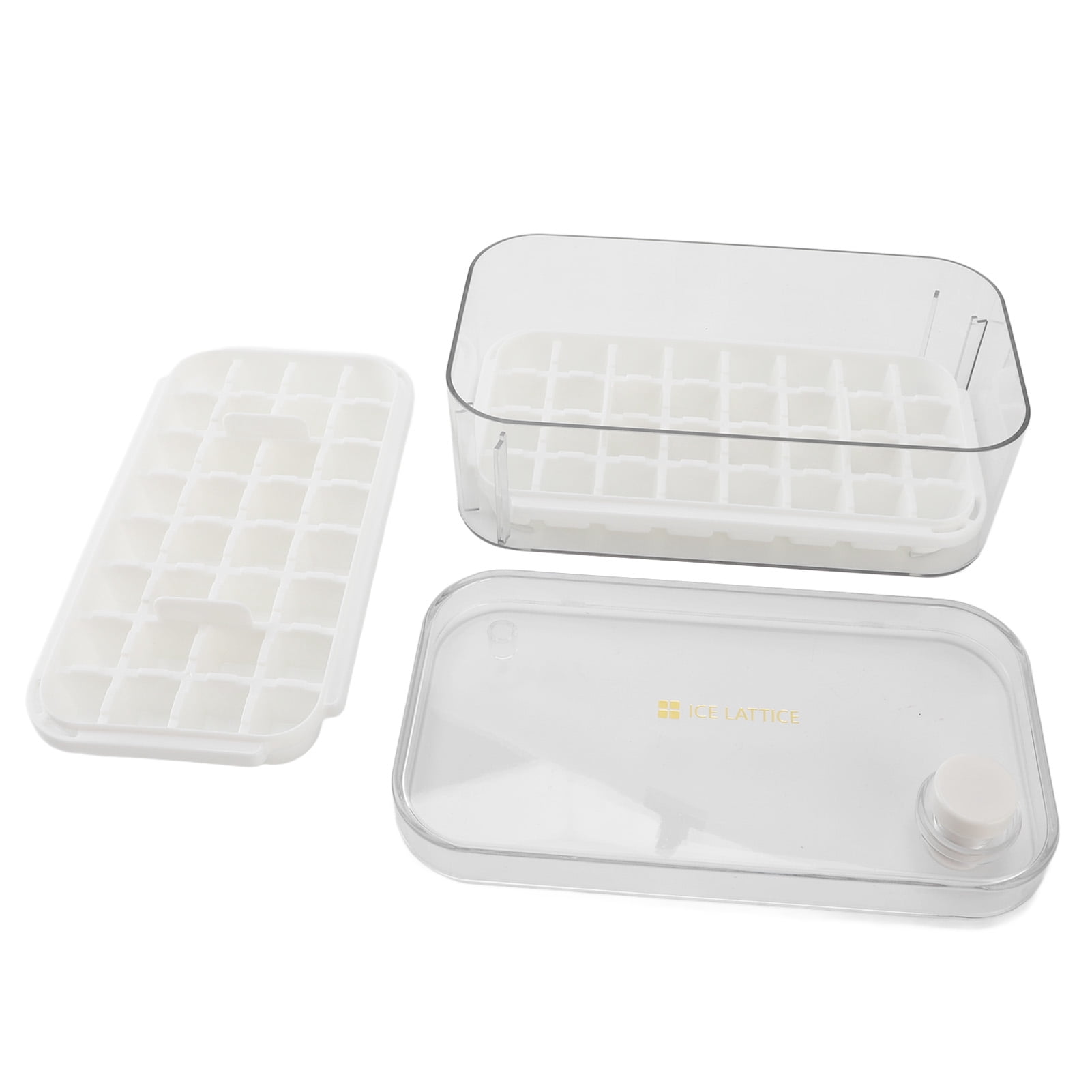 Suodoka 64-Grid Innovative Ice Cube Trays with Lid and Bin for Freezer, One-Press Release Food Grade Large Capacity Ice Maker Mold with Scoop, White (9.1 x 4.9 x 3.7 inches / 23 x 12.5 x 9.5 cm)