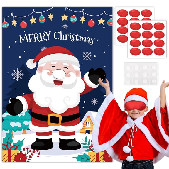Pin The Christmas Game,5 Pcs Christmas Pin Party Game Supplies-Christmas Pin The Poster,Christmas Party Blindfold&Red Nose Stickers etc Christmas Pin The Nose Game for Christmas Favors