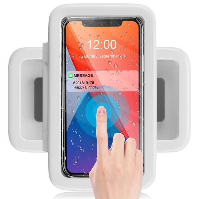 Shower Phone Holder Waterproof 480 Rotation Phone Stand Case Mount for Bathroom Batheub Kitchen Wall Mirro Compatible with iPhone 15 14 13 12 11 Plus Pro Max XS XR up to 6.8" Cell Phone, White