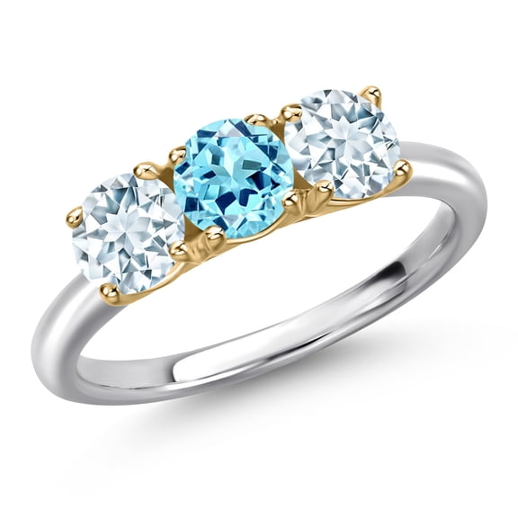 Gem Stone King 10K Two Tone Gold Blue Apatite and Sky Blue Aquamarine Engagement Ring for Women | 1.50 Cttw | Round 5MM | Gemstone Birthstone | Size 6