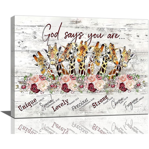 Giraffe Wall Art Giraffe Bathroom Pictures Wall Decor God Says You Are Canvas Print Artwork Home Decorations For Nursery Bathroom Living Room Bedroom Framed 16"x12"