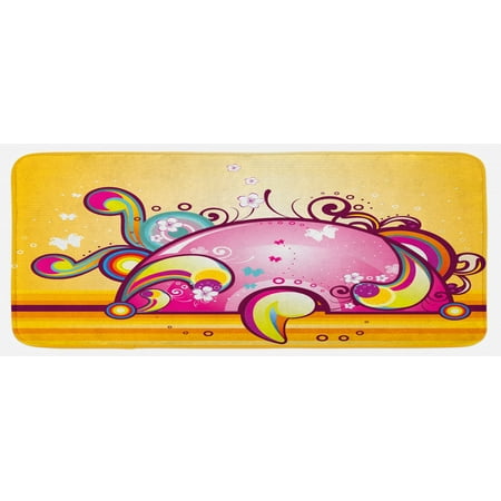 

Fantasy Kitchen Mat Colorful Shapes with Spiral Swirled Lines Vibrant Girls Design Plush Decorative Kitchen Mat with Non Slip Backing 47 X 19 Marigold Pink by Ambesonne