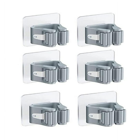 6 Pieces Wall Mounted Broom Holder Self Adhesive Mop Holder Wall Broom Hanger No Drilling Broom Clip Gray Mop Broom Holders Broom Hanger for Bathroom Door