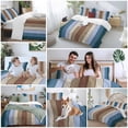 thumbnail image 6 of Blue Brown Bedding 3 Piece Duvet Cover Set Full Size, Farmhouse Wood Grain Vintage Vertical Striped Soft Microfiber Comforter Cover with Zipper Closure & Pillowcases, FadeResistant Quilt Cover, 6 of 9