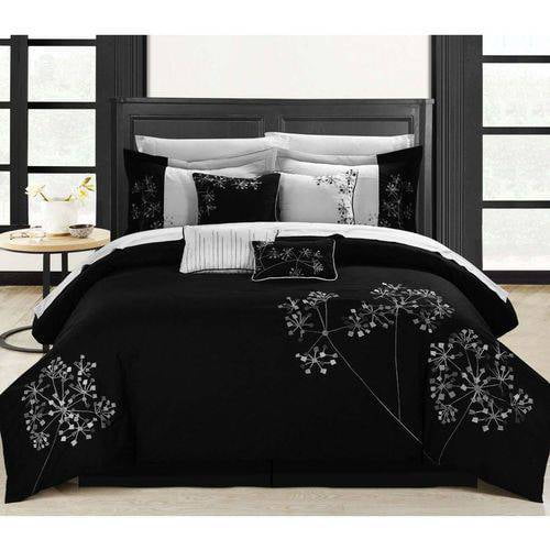 Chic Home Cosmo 8 Piece Comforter Set Embroidered Hotel Collection with Pillow Shams King Black 126CK112-AN