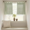 thumbnail image 3 of Tab Top Linen Kitchen Curtains 36 Inches Striped Tier Curtains Farmhouse Modern Cafe Style Small Window Treatments Airy Light Filtering Rod Pocket for Living Room Bathroom 2 Panels Sage Green, 3 of 8