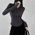 thumbnail image 7 of Tiqkatyck Womens Long Sleeve Shirts, Women's Casual Elastic Long Sleeve Slim Fitting Half Zippered Lapel Solid Color T Shirt Crewneck Sweat Shirts, Women Summer Tops Grey M, 7 of 7