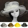 thumbnail image 2 of Women Sun Hat See-through Mesh Flower Decor Sunscreen Vintage Elegant Wedding Hat Headwear, 2 of 7
