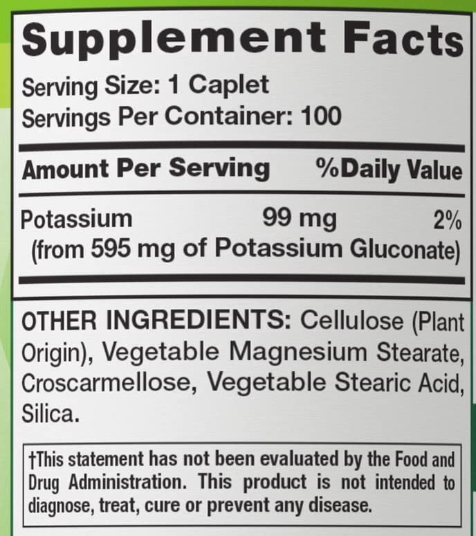 Nature's Truth Potassium Gluconate 595 mg, 100 ea (Pack of 4)