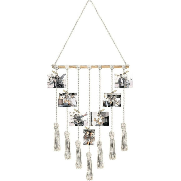 Organizer Photo Collage Wall With 25 Wooden Clips - 40 X 92 Cm - Holds 25 Pictures - For Hanging Pictures, Collages, Decorations, Prints, Works Of Art