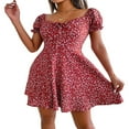 thumbnail image 2 of Femmes Été V Cou Volant à Manches Courtes Imprimé Floral Mini Robe Flowy Swing Mini Robes, 2 of 7