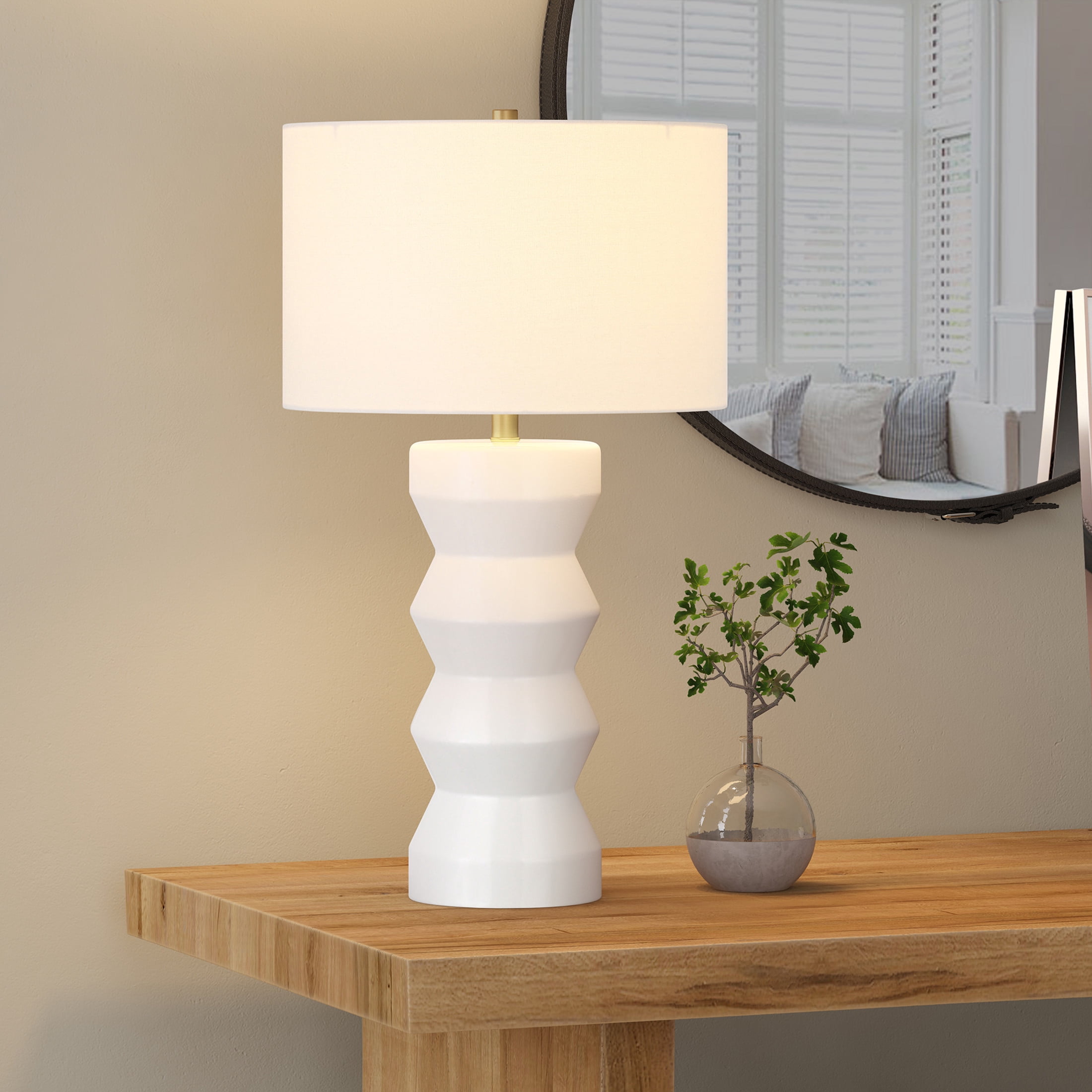Evelyn&Zoe Carlin 27" Tall Ceramic Table Lamp with Fabric Shade, Matte White/White