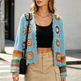 thumbnail image 6 of Otvok Long Sleeve Boho Crochet Sweater Cover Up, Women Granny Square Floral Open Front Hollow Knit Cropped Cardigan, 6 of 7