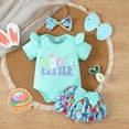 thumbnail image 2 of TOWED22 Newborn Baby Girls Clothes Summer Letters Print Girl Outfit Ruffle Romper Bow Tutu Shorts Headband 3Pcs Girl Outfits(Light Blue,12-18 M), 2 of 9