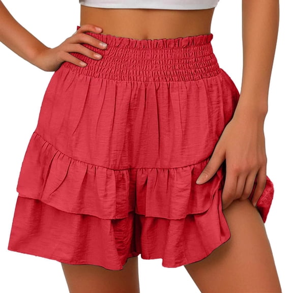 Shorts For Women 2026 Summer High Waist Ruffle Floral Pleated Hem Casual Fashion Bottoms