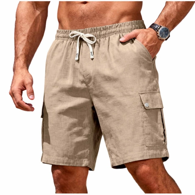 Mens Elastic Waist Shorts with Multi Pockets Solid Button Casual Work Pants for Men S 3Xl
