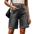 thumbnail image 3 of Pantalones Cortos Vaqueros para Mujer, Hasta la Rodilla, Modernos, Estilo Y2K, de Cintura Alta, Pierna , Informales, de Verano, con Bolsillos Negro y Gris L, 3 of 9