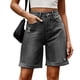 thumbnail image 3 of Pantalones Cortos Vaqueros para Mujer, Hasta la Rodilla, Modernos, Estilo Y2K, de Cintura Alta, Pierna , Informales, de Verano, con Bolsillos Negro y Gris L, 3 of 9