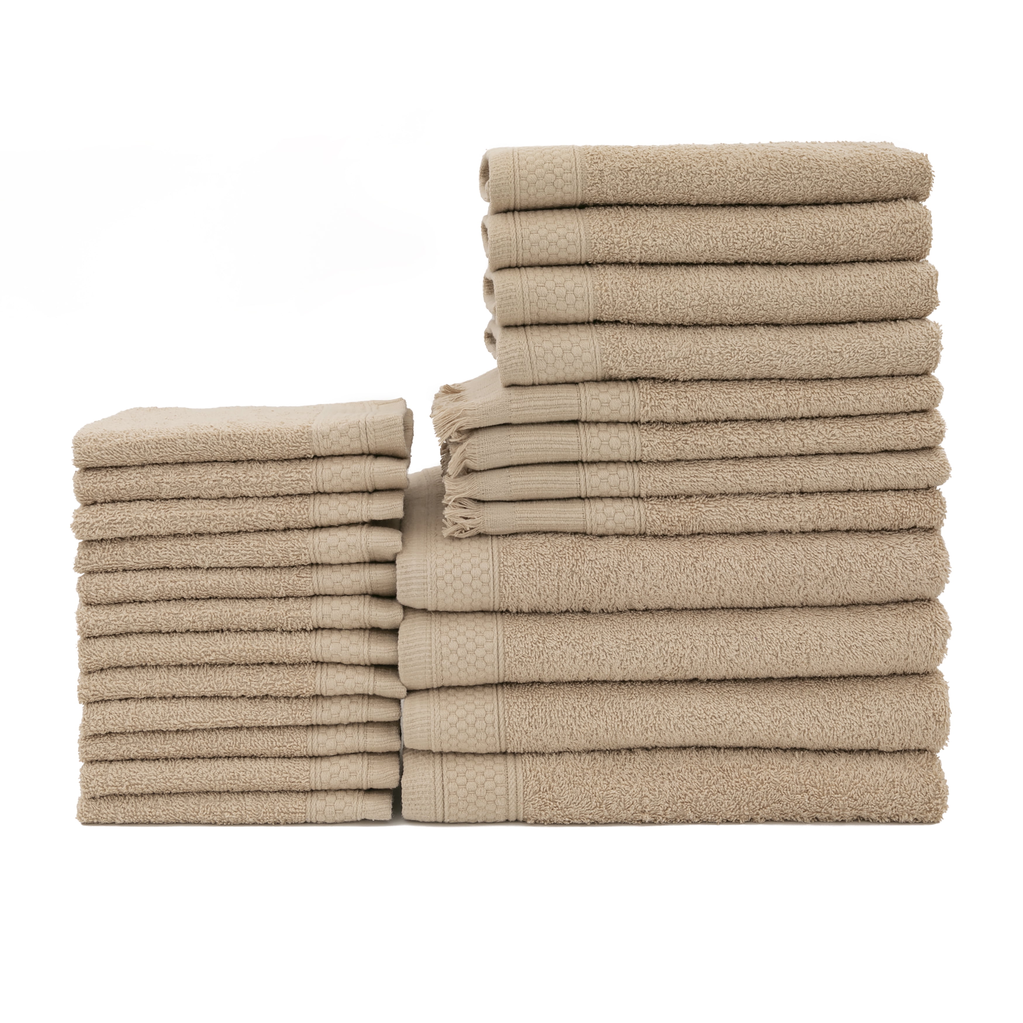 Baltic Linen Traditional 24 Piece Cotton Bath Towel Set, Brown