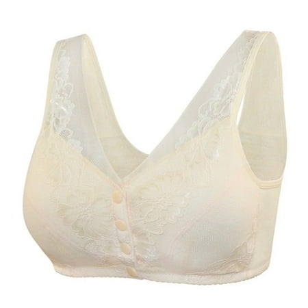 

Final Clear Out! Ladies New Fashion Lace Front Buckle Underwear Soft Cotton Cup Vest Middle-Aged And Elderly People No Steel Ring Large Size