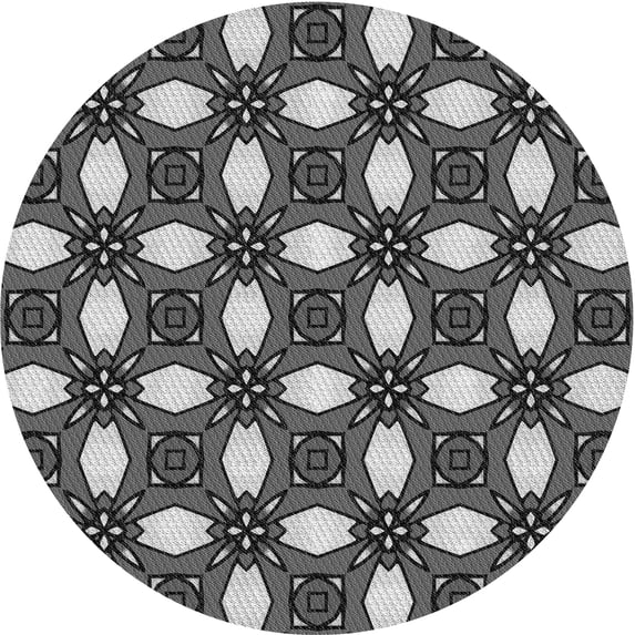 Ahgly Company Machine Washable Indoor Round Transitional Dark Gray Black Area Rugs, 4' Round