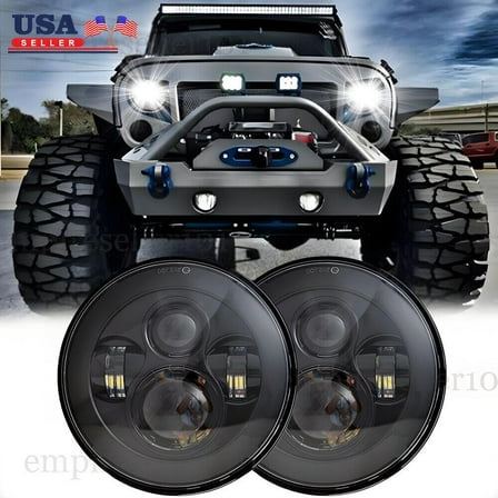 Pair 130W Black 7" Round Led Headlights for Jeep Wrangler 1997-2018 TJ LJ JK SS