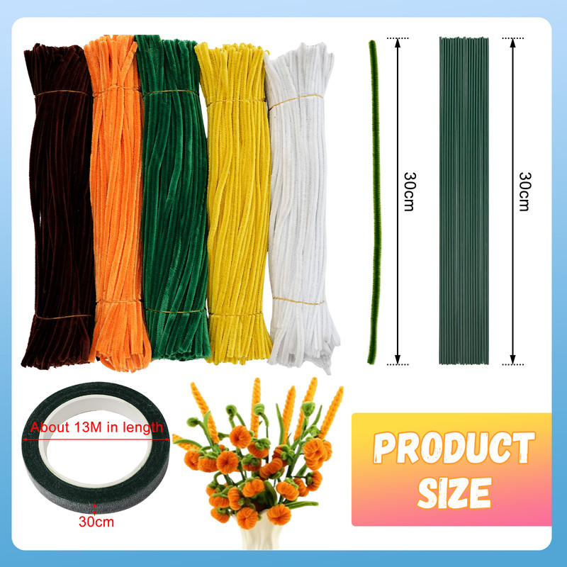 500pcs Pipe Cleaners Chenille Stems for Flowers Craft Supplies Bulk Fluffy Fuzzy Sticks