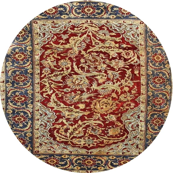 Ahgly Company Machine Washable Indoor Round Traditional Saffron Red Area Rugs, 4' Round