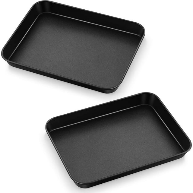 P&P CHEF 2 Pcs Toaster Oven Pans, P&P CHEF Carbon Steel Small Toaster Oven Tray Non-Stick Broiler Pan, 9\u201d x 7\u201d Inch, Sturdy & Easy Clean & Oven Safe