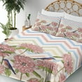 thumbnail image 3 of Ambesonne Floral Fitted & Top Sheet Set with Shams, Zigzags Flowers and Birds, Multicolor, 3 of 5