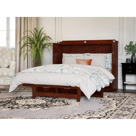 Solid Wood Murphy Bed Chest - Full Size Folding Bed - Space Saving Furniture - Walnut Finish