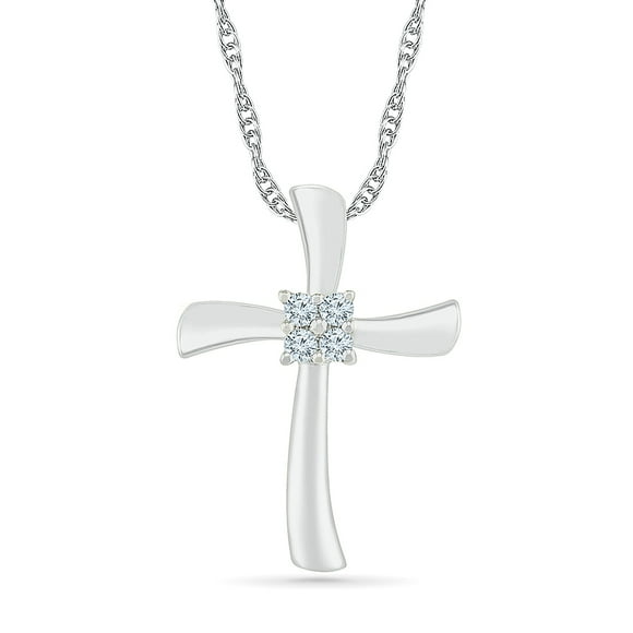 DGOLD 10kt White Gold Round White Diamond Cross Pendant for women (1/10 cttw)
