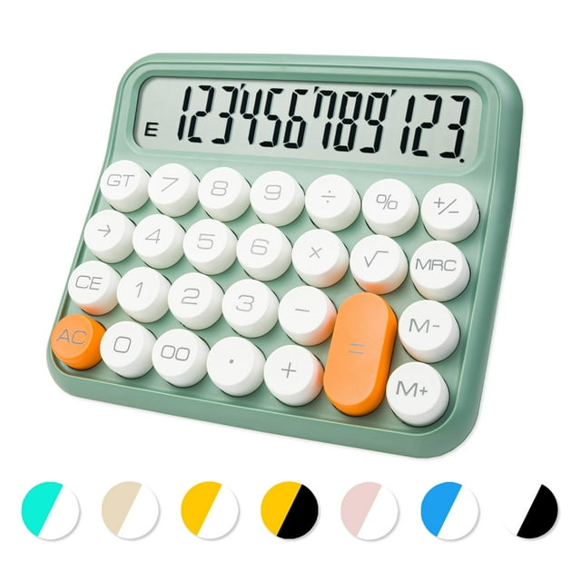Graflsoa Stylish Green Mechanical Calculator with Large Buttons, 12-Bit Display, and 2-Year Standby for Office Use